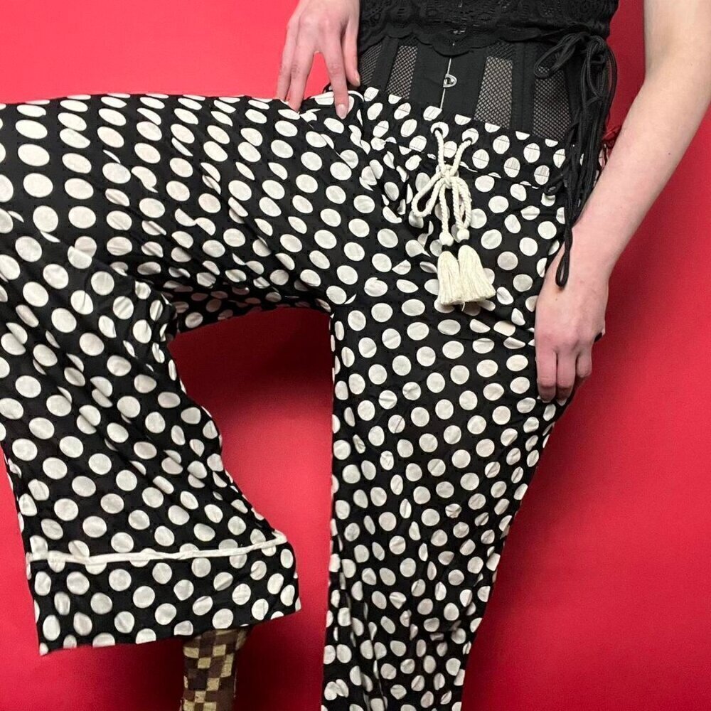Anthropologie / sheer boho casual polkadot pants with tassel drawstrings - Picture 4 of 5